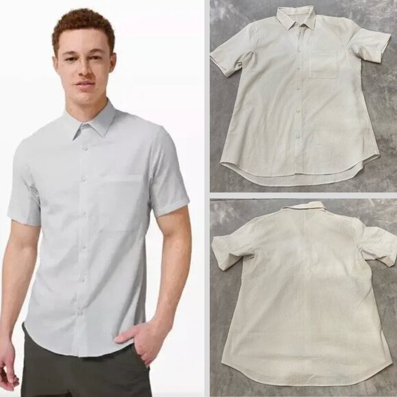 Lululemon Men's Street Lite Seersucker Short Sleeve Button Up Shirt 4078 - Picture 1 of 7